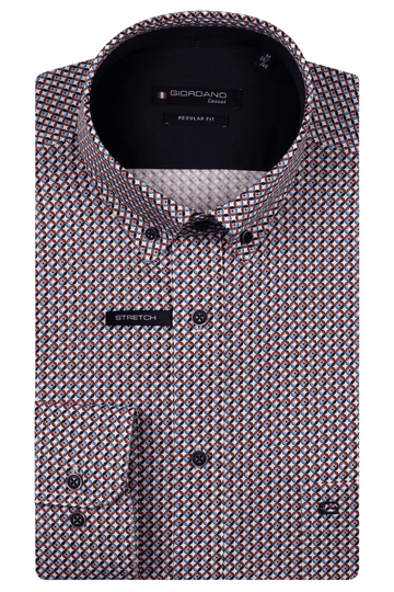 Giordano  Long Sleeve Shirt -Wine/Blue Print