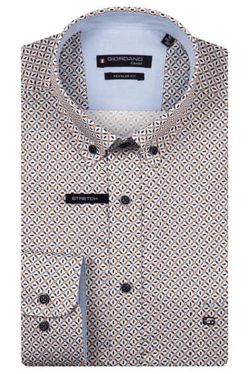 Giordano  Long Sleeve Shirt - White/Blue Print