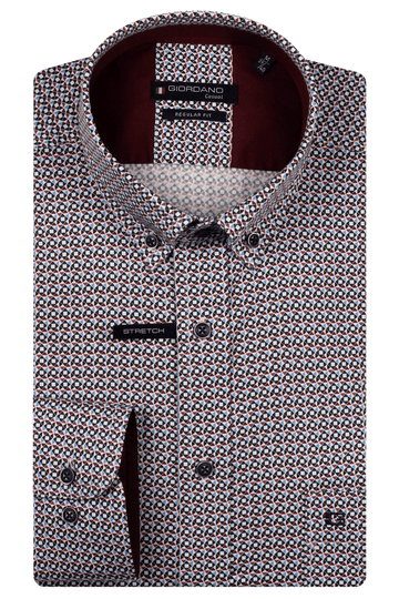 Giordano  Long Sleeve Shirt -Burgundy /Blue Print