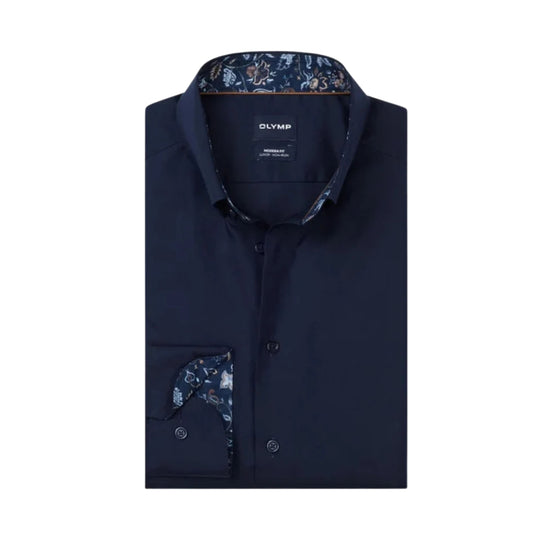 Olymp Modern Fit Shirt - Navy / Floral Trim
