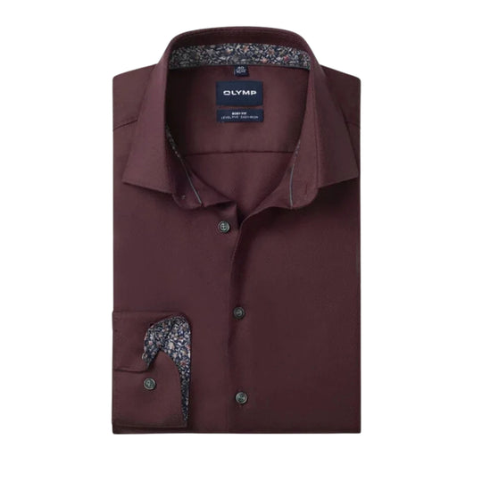 Olymp Body Fit Shirt - Wine/Navy Collar