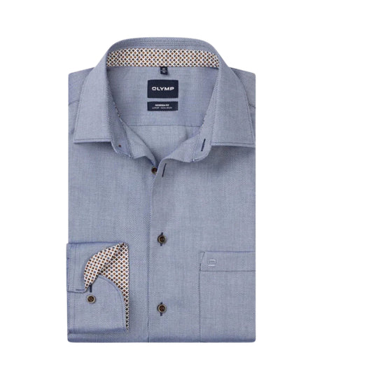 Olymp Modern Fit Shirt - Grey/Brown Trim