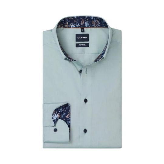 Olymp Modern Fit Shirt - Olive/Navy Trim