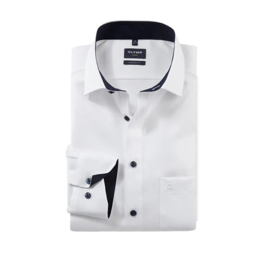 Olymp Modern Fit Shirt - White/Navy Trim