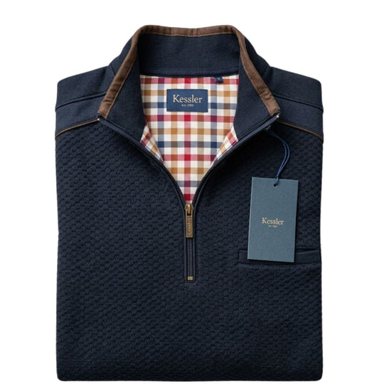 Kessler 1/2 Zip Textured  Sweater-Navy