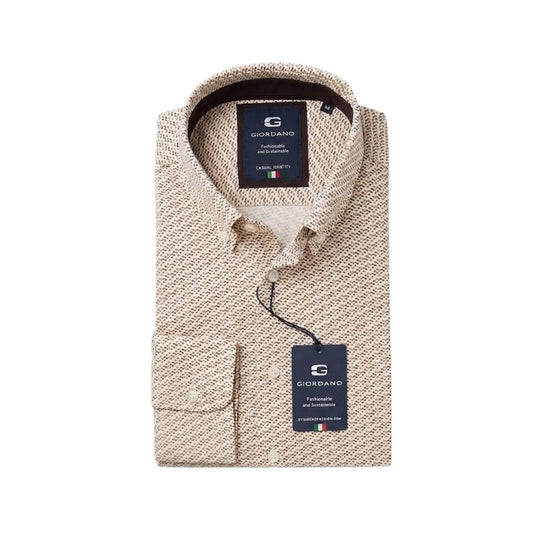 Giordano  Long Sleeve Shirt -Twill graphic Beige/Rust