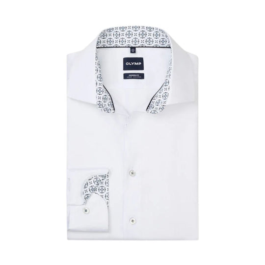 Olymp Luxor Modern Fit White -Navy Floral Trim