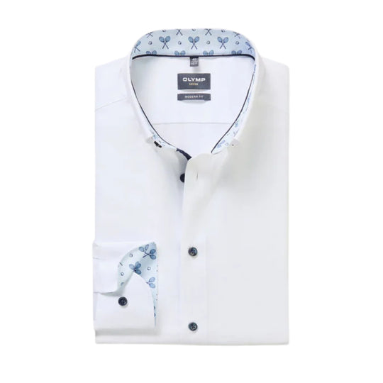 Olymp Modern Fit Shirt - White /Blue Trim