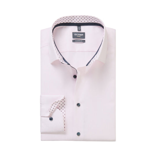 Olymp Modern Fit Shirt - Pink /Navy Trim