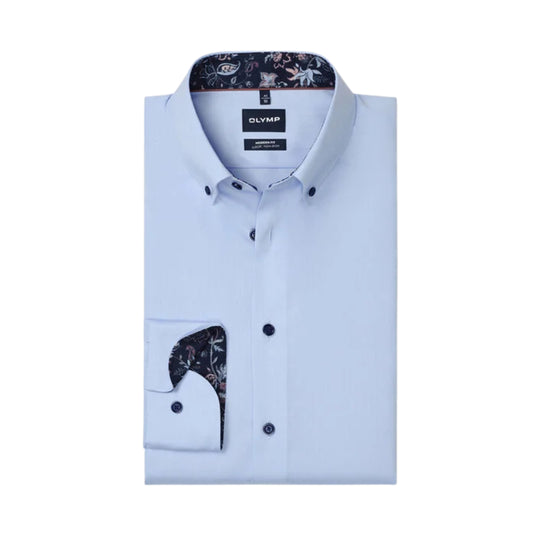 Olymp Luxor Modern Fit shirt Blue -Navy Floral Trim