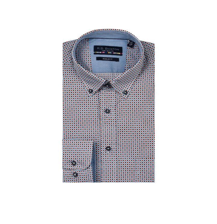 R.B. Boston Long Sleeve Shirt -Red /Navy Print