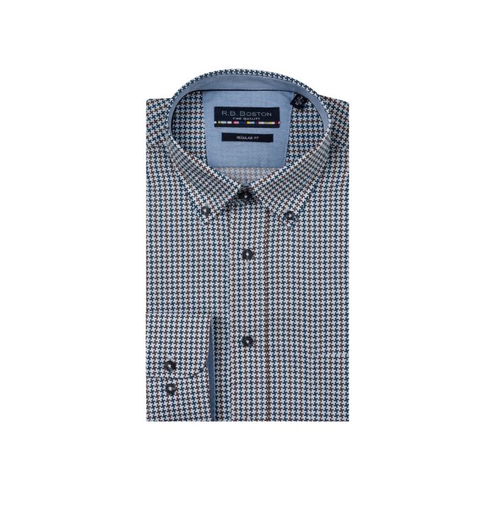 R.B. Boston Long Sleeve Shirt -Brown graphic windmill print