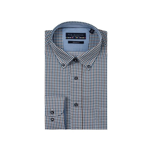 R.B. Boston Long Sleeve Shirt -Brown graphic windmill print