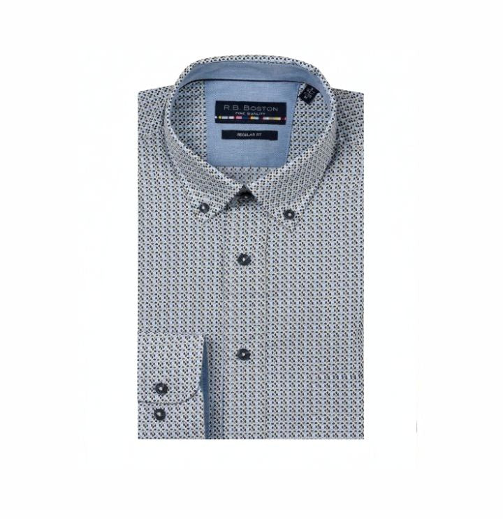 R.B. Boston Long Sleeve Shirt -Green/Blue Print
