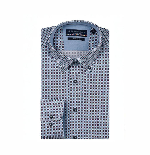 R.B. Boston Long Sleeve Shirt -Red Print