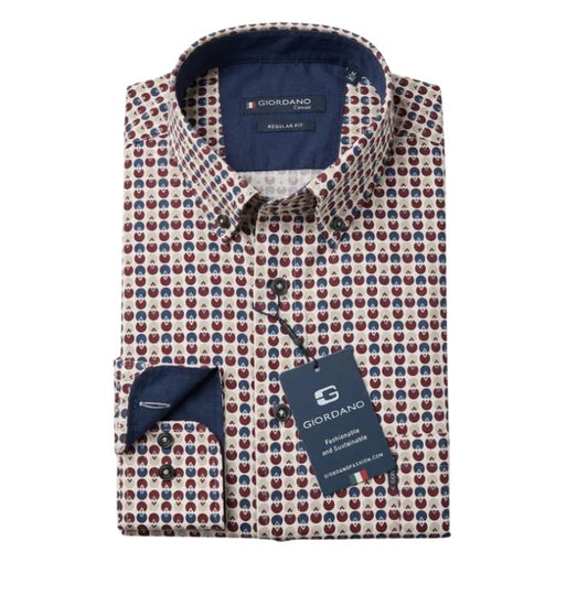 Giordano  Long Sleeve Shirt -Wine Print