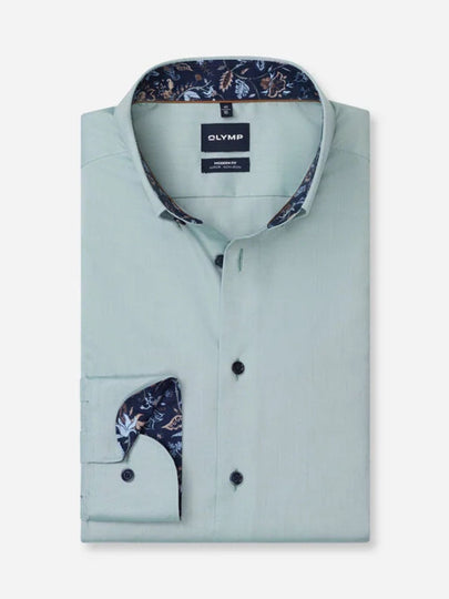 Olymp Modern Fit Shirt - Olive/Navy Trim
