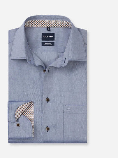 Olymp Modern Fit Shirt - Grey/Brown Trim