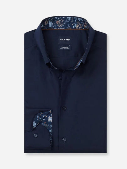 Olymp Modern Fit Shirt - Navy / Floral Trim