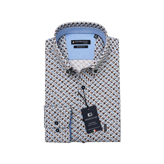 Giordano  Long Sleeve Shirt - Wine / Navy Print
