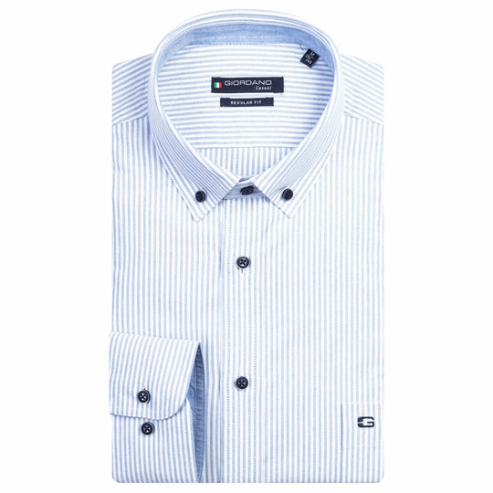 Giordano Long Sleeve Shirt - Blue & White Stripe