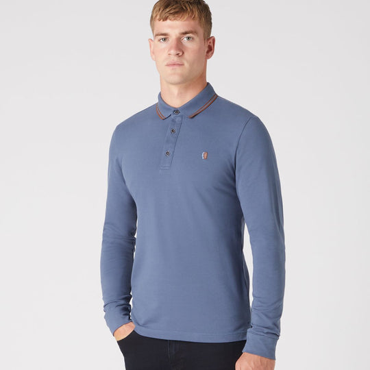 Remus Uomo Slim Fit Long Sleeve Polo Shirt - Blue