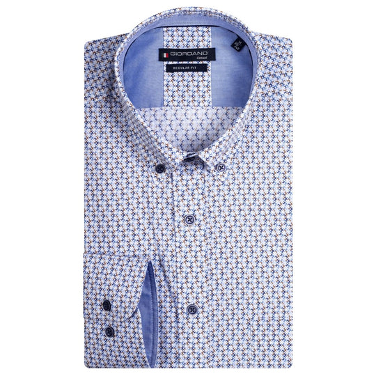 Giordano Regular Fit Long Sleeve Shirt - White/Tan/Blue